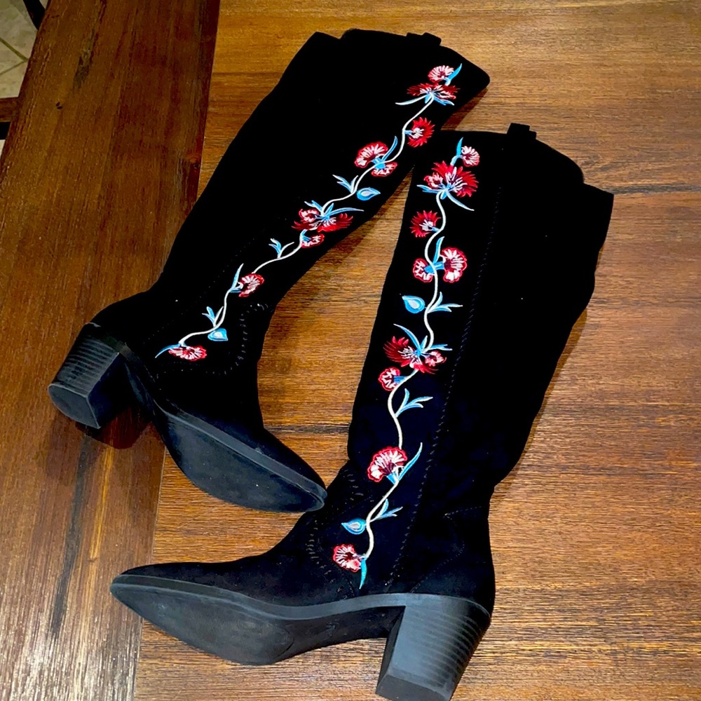 Suede Floral Boots by Carlos Santana